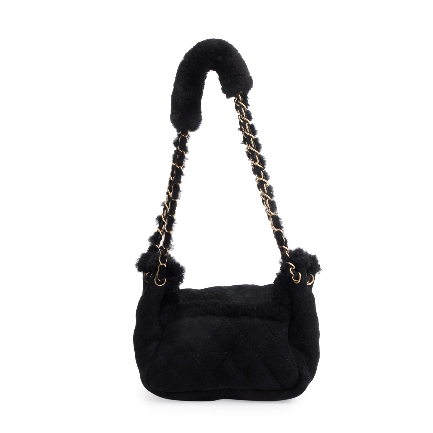 Chanel Black Quilted Nubuck Shearling CC Flap Bag