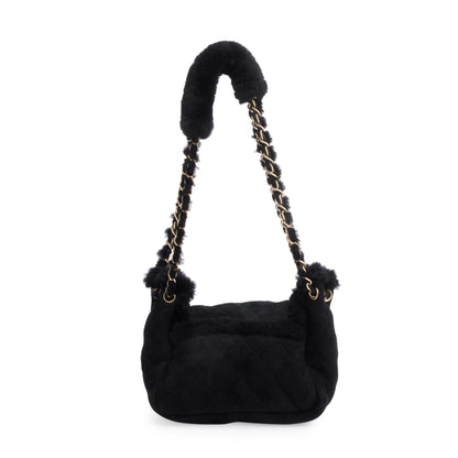 Chanel Black Quilted Nubuck Shearling CC Flap Bag