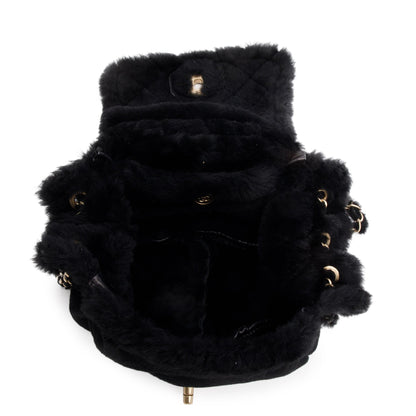 Chanel Black Quilted Nubuck Shearling CC Flap Bag