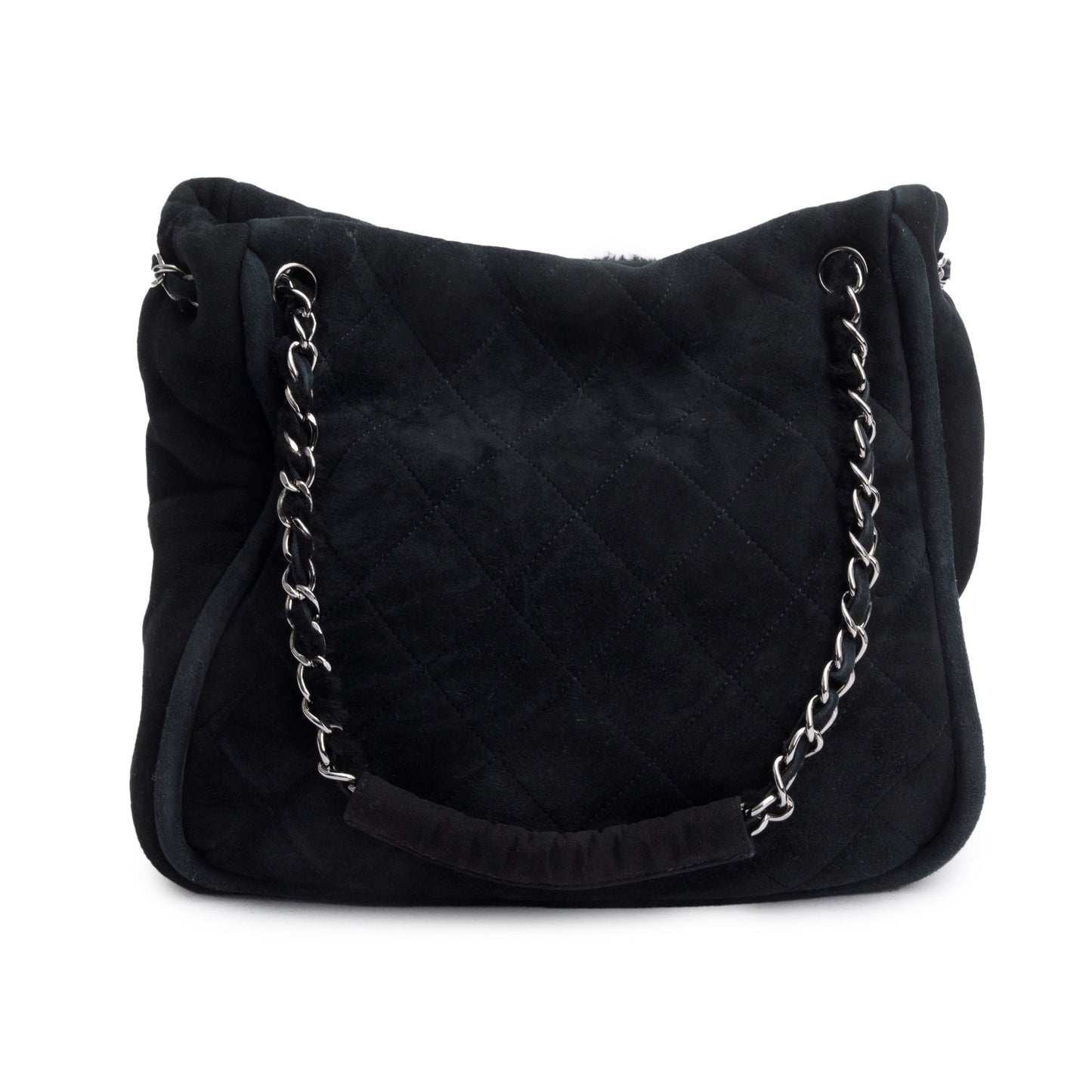 Chanel Black Quilted Nubuck Shearling Medium Reissue Tote