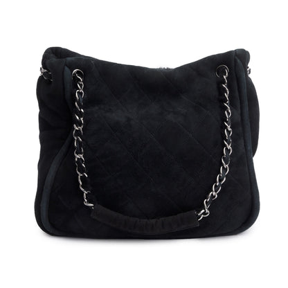 Chanel Black Quilted Nubuck Shearling Medium Reissue Tote