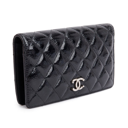 Chanel Black Quilted Patent Leather Brilliant Yen Wallet