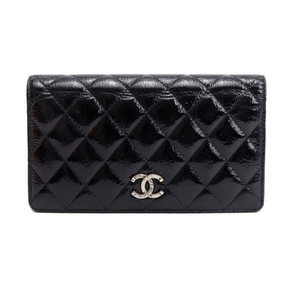 Chanel Black Quilted Patent Leather Brilliant Yen Wallet