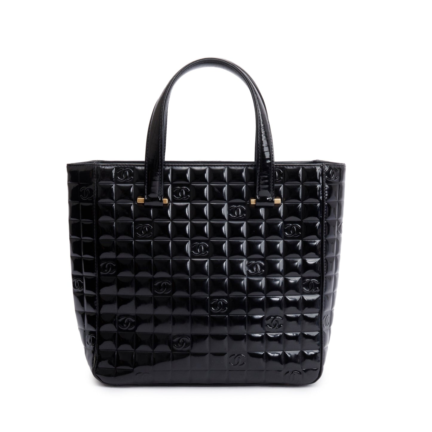 Chanel Black Quilted Patent Leather Chocolate Bar CC Tote Bag
