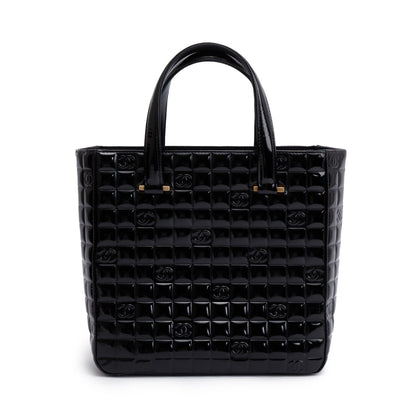 Chanel Black Quilted Patent Leather Chocolate Bar CC Tote Bag