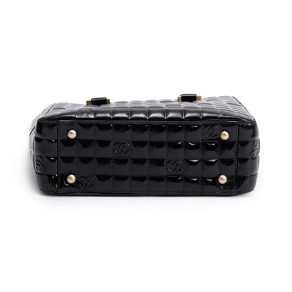 Chanel Black Quilted Patent Leather Chocolate Bar CC Tote Bag