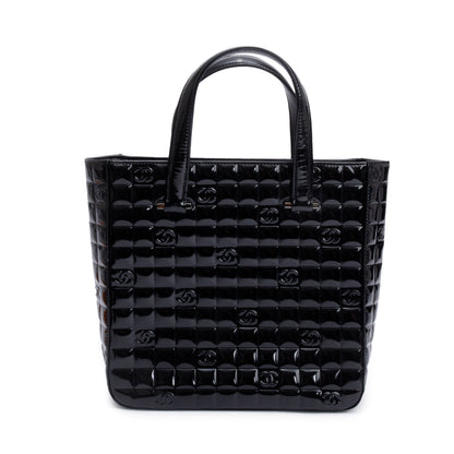 Chanel Black Quilted Patent Leather Chocolate Bar CC Tote Bag
