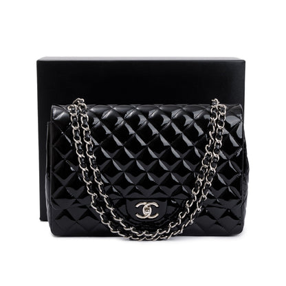 Chanel Black Quilted Patent Leather Classic Maxi Double Flap Bag
