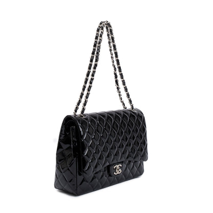 Chanel Black Quilted Patent Leather Classic Maxi Double Flap Bag
