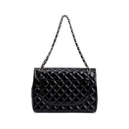 Chanel Black Quilted Patent Leather Classic Maxi Double Flap Bag
