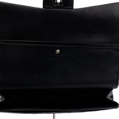 Chanel Black Quilted Patent Leather Classic Maxi Double Flap Bag