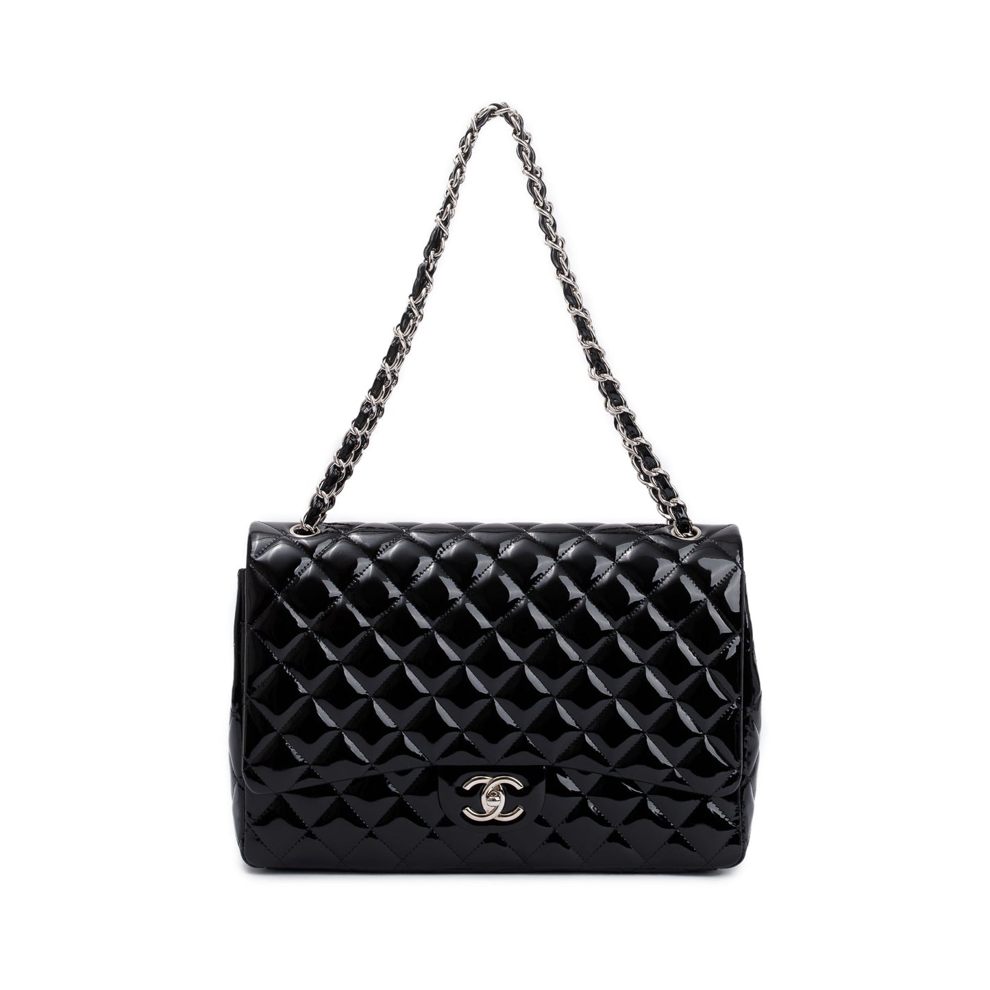 Chanel Black Quilted Patent Leather Classic Maxi Double Flap Bag