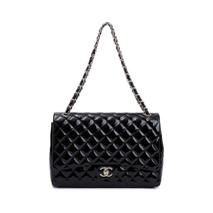 Chanel Black Quilted Patent Leather Classic Maxi Double Flap Bag