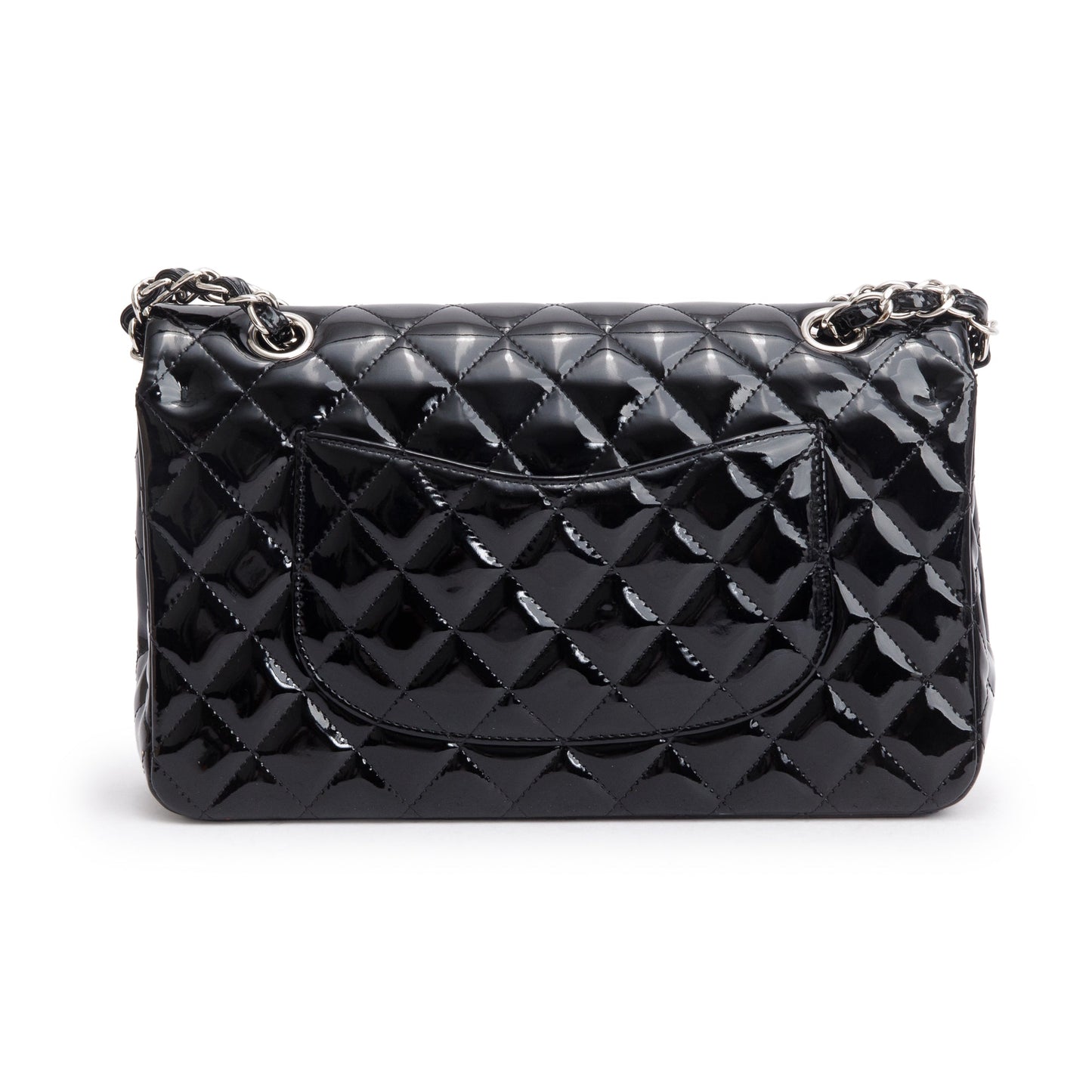Chanel Black Quilted Patent Leather Classic Medium Double Flap Bag