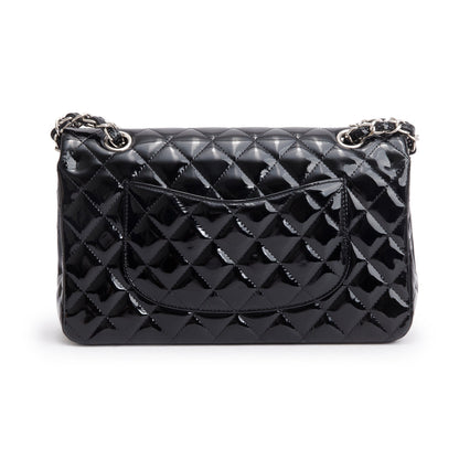 Chanel Black Quilted Patent Leather Classic Medium Double Flap Bag