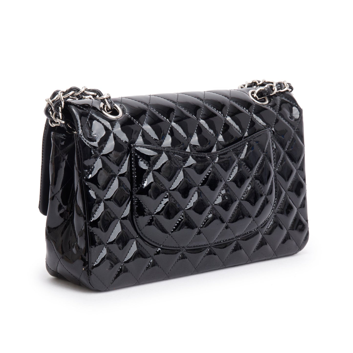 Chanel Black Quilted Patent Leather Classic Medium Double Flap Bag