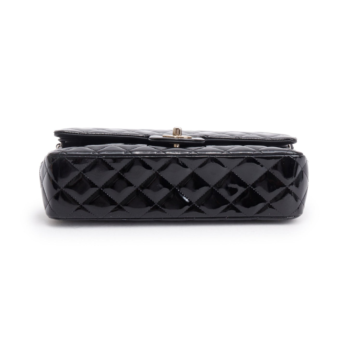 Chanel Black Quilted Patent Leather Classic Medium Double Flap Bag
