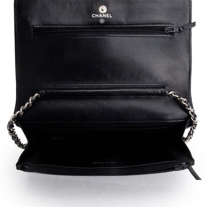 Chanel Black Quilted Patent Leather Classic Wallet on Chain