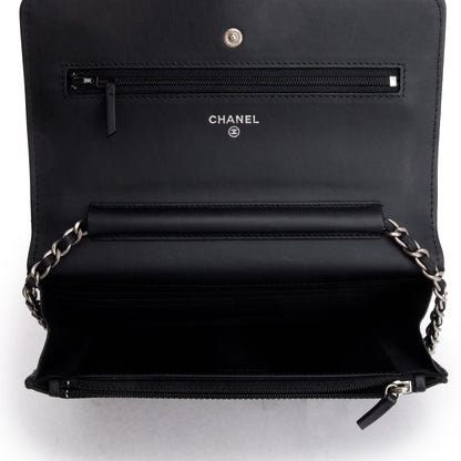 Chanel Black Quilted Patent Leather Classic Wallet on Chain