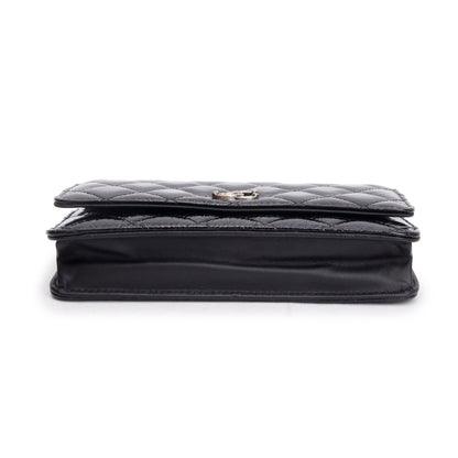 Chanel Black Quilted Patent Leather Classic Wallet on Chain