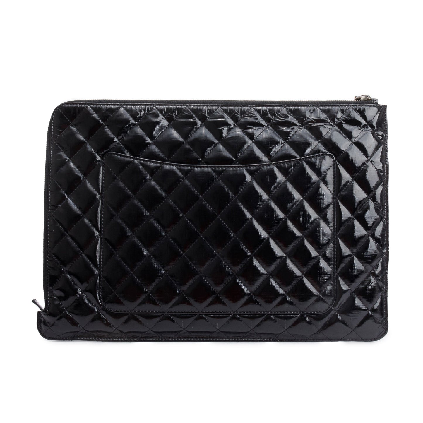Chanel Black Quilted Patent Leather Laptop Pouch