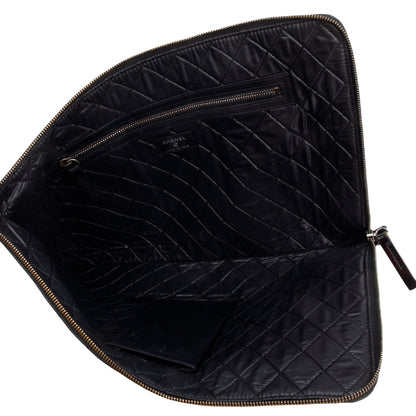 Chanel Black Quilted Patent Leather Laptop Pouch