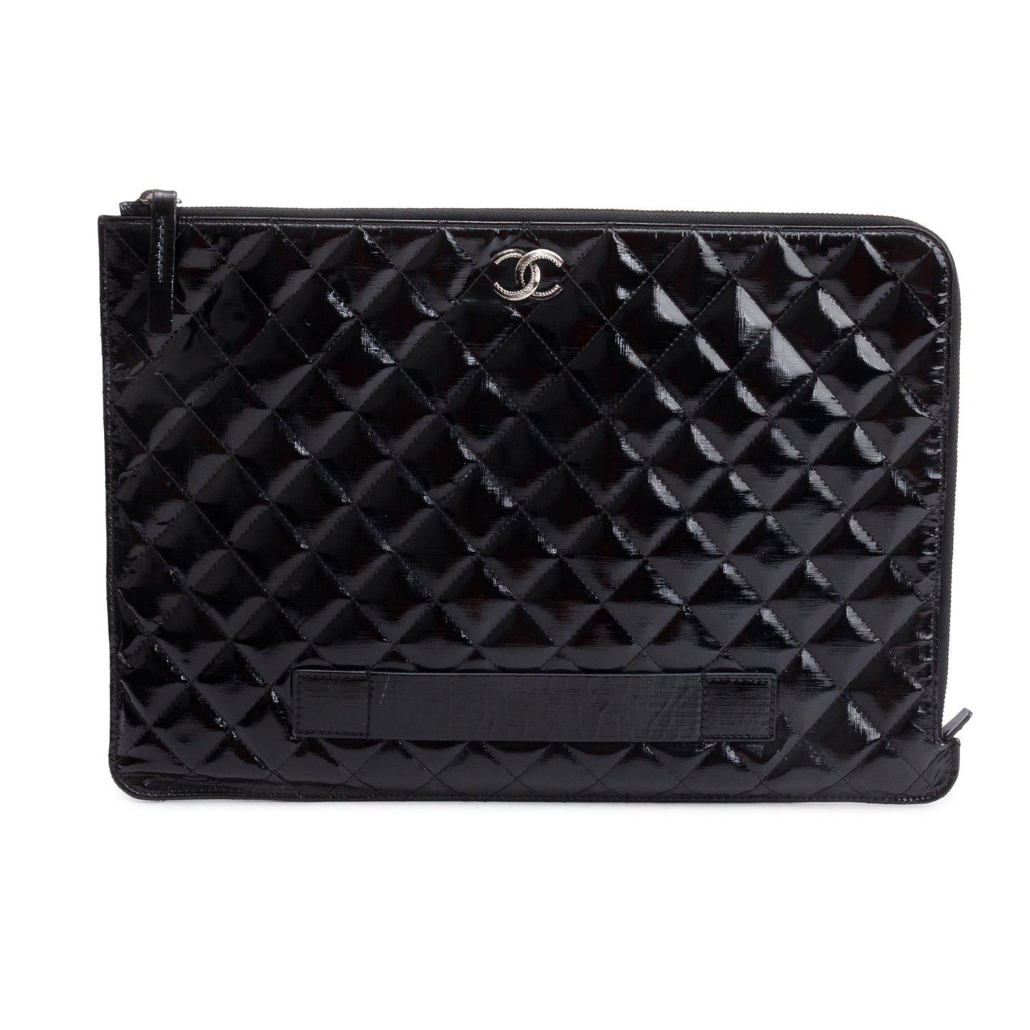 Chanel Black Quilted Patent Leather Laptop Pouch