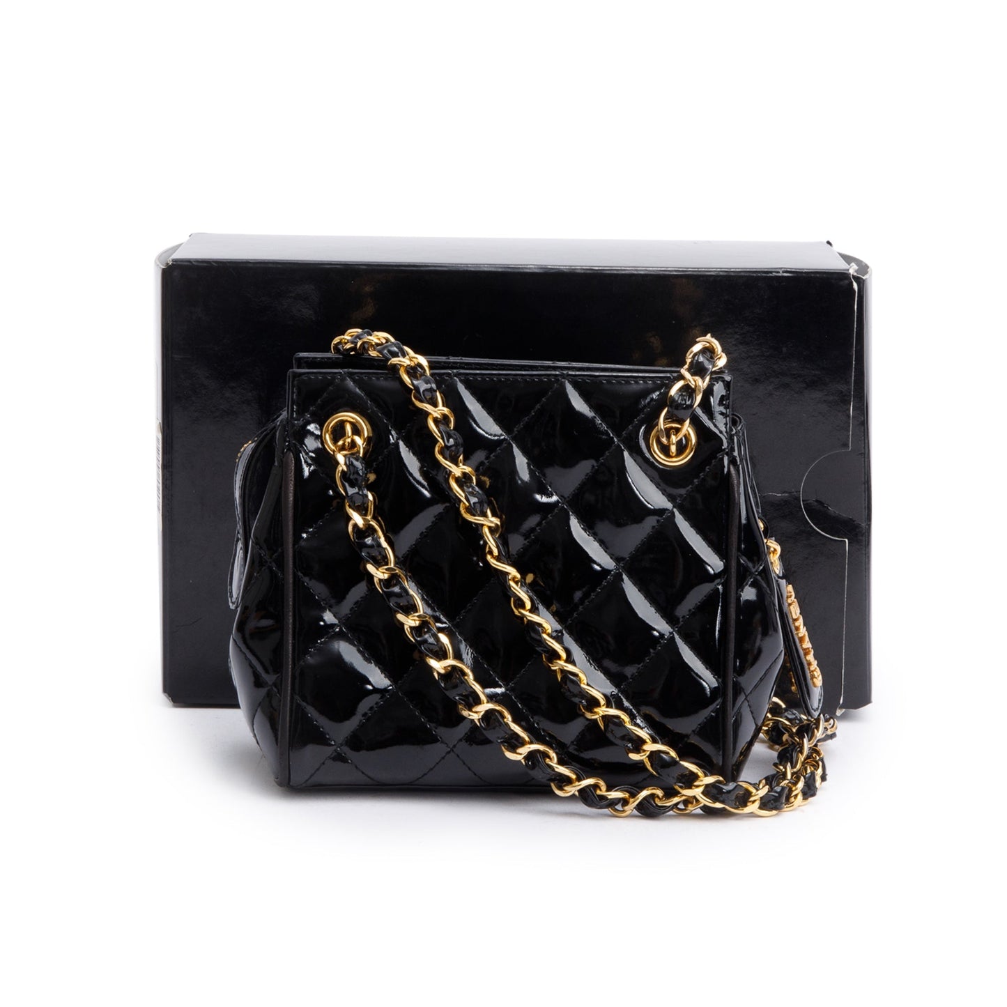 Chanel Black Quilted Patent Leather Mini Tote