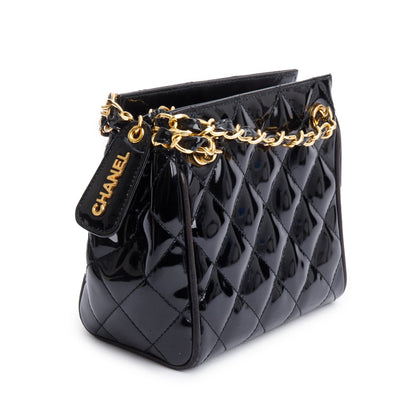 Chanel Black Quilted Patent Leather Mini Tote