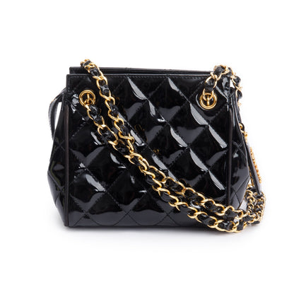 Chanel Black Quilted Patent Leather Mini Tote