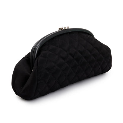 Chanel Black Quilted Satin Timeless Frame Clutch
