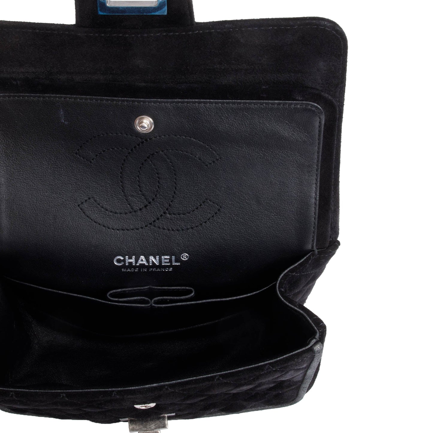 Chanel Black Quilted Suede 2.55 Reissue Mini Square Double Flap Bag