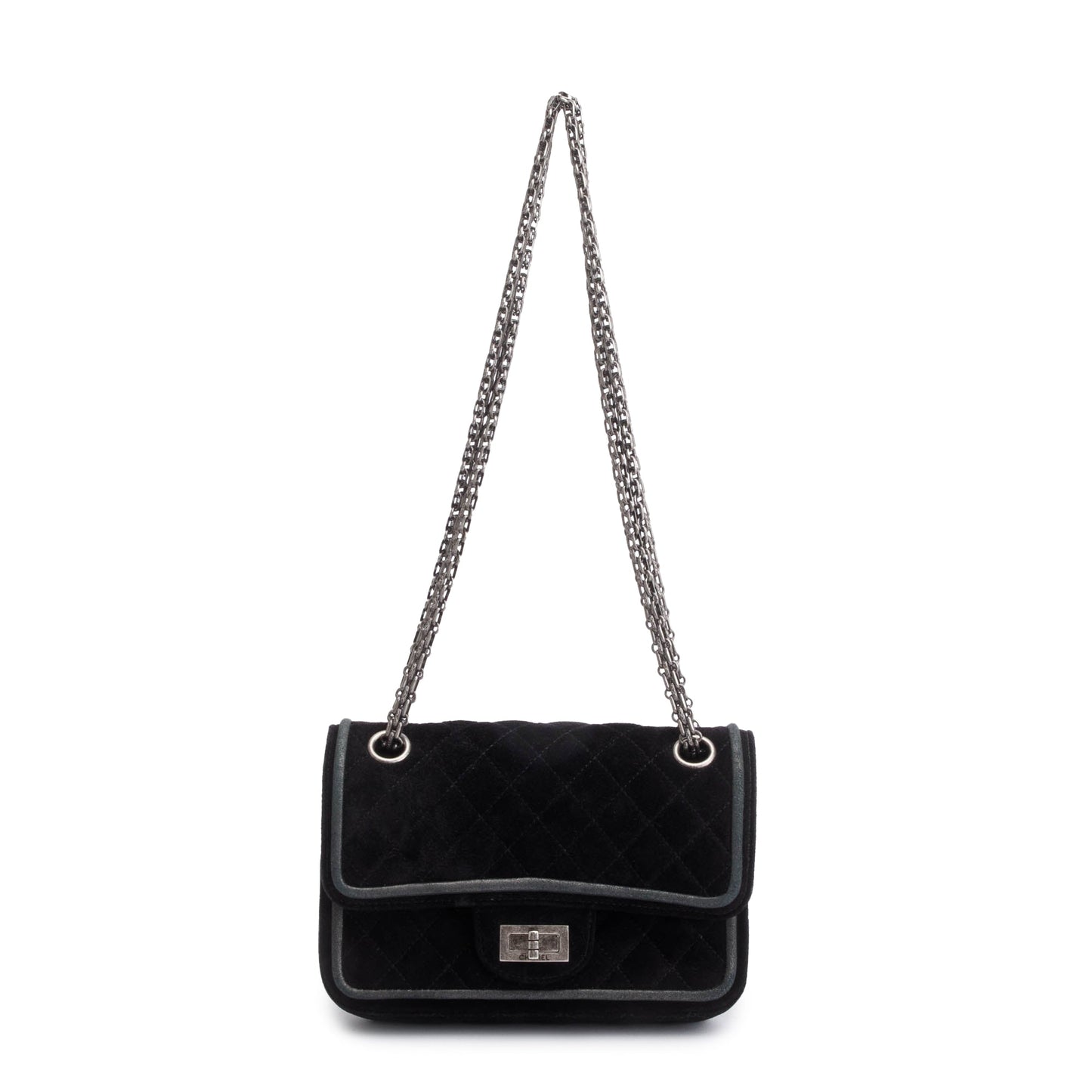 Chanel Black Quilted Suede 2.55 Reissue Mini Square Double Flap Bag