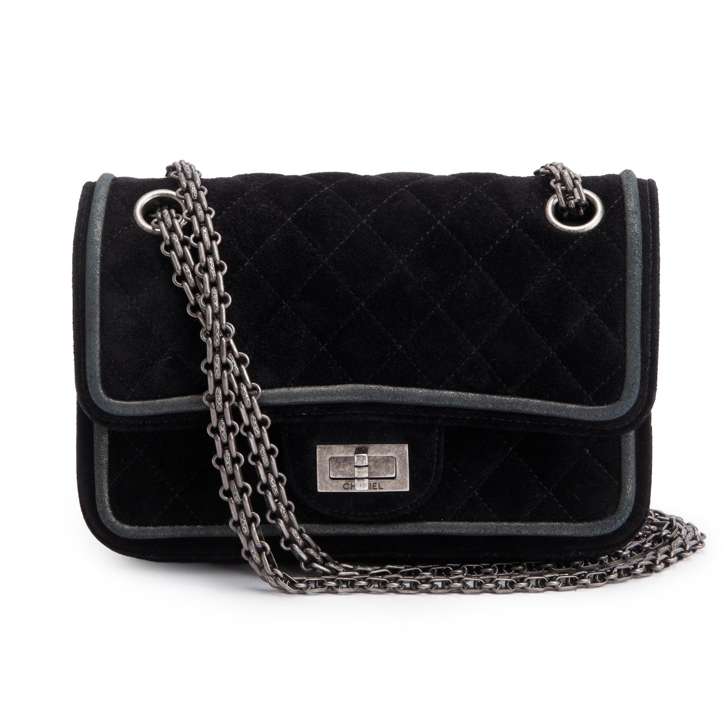 Chanel Black Quilted Suede 2.55 Reissue Mini Square Double Flap Bag