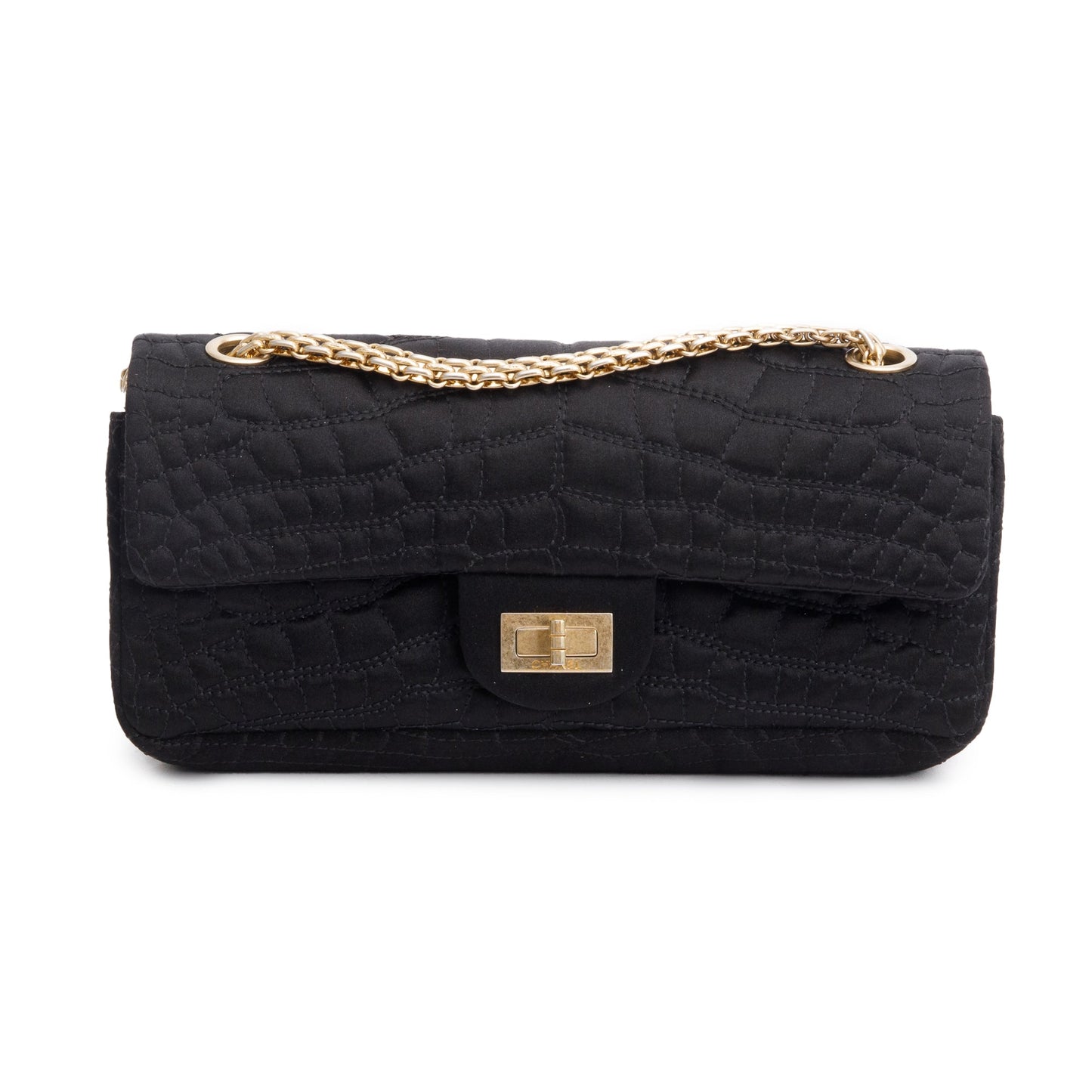 Chanel Black Satin Coco's Croc 2.55 Reissue East/West Double Flap Bag