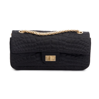 Chanel Black Satin Coco's Croc 2.55 Reissue East/West Double Flap Bag