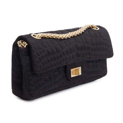 Chanel Black Satin Coco's Croc 2.55 Reissue East/West Double Flap Bag
