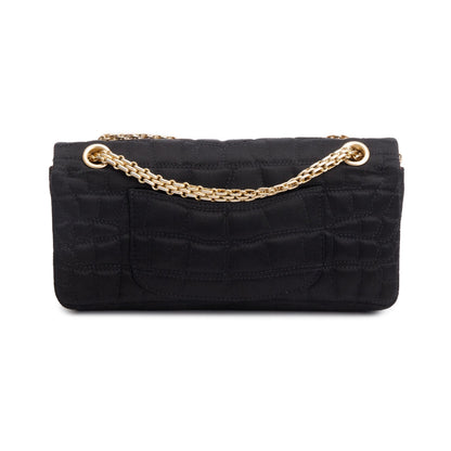 Chanel Black Satin Coco's Croc 2.55 Reissue East/West Double Flap Bag