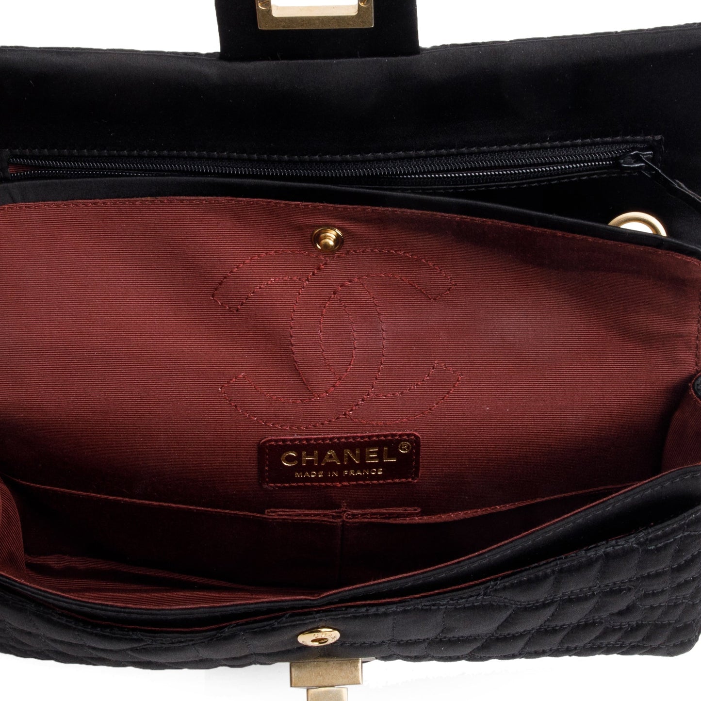 Chanel Black Satin Coco's Croc 2.55 Reissue East/West Double Flap Bag