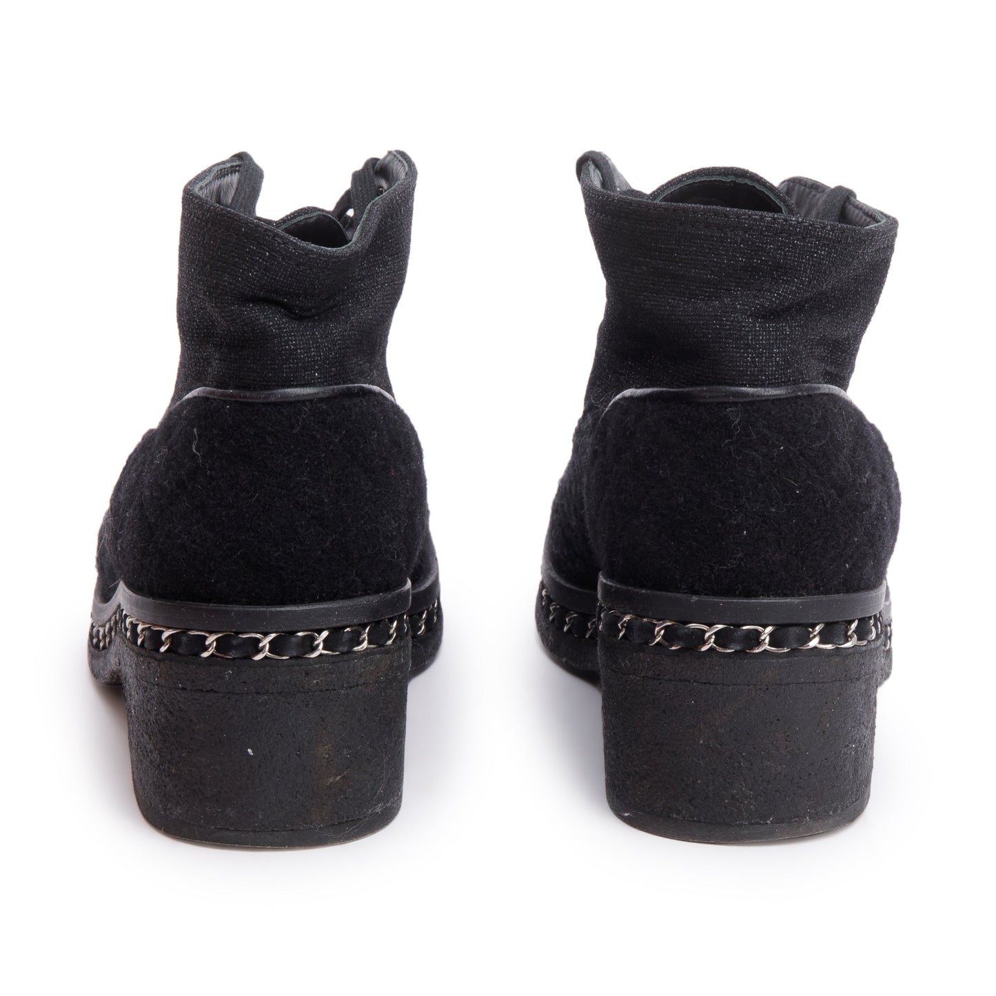 Chanel Black Suede Tweed Interlocking CC Logo Combat Boots, Size 42