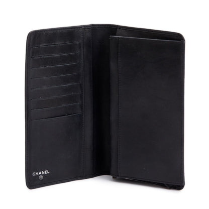 Chanel Black Vertical Quilt Lambskin Leather Interlocking CC Long Bifold Wallet