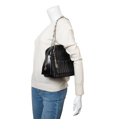 Chanel Black Vertical Quilt Lambskin Leather Mademoiselle Bowling Bag