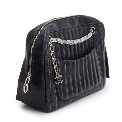 Chanel Black Vertical Quilt Lambskin Leather Mademoiselle Bowling Bag