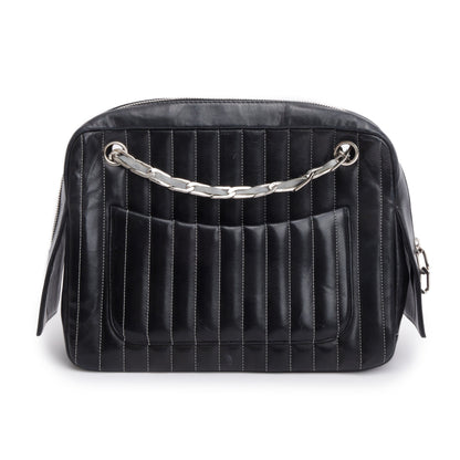 Chanel Black Vertical Quilt Lambskin Leather Mademoiselle Bowling Bag