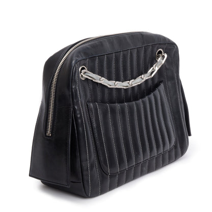 Chanel Black Vertical Quilt Lambskin Leather Mademoiselle Bowling Bag