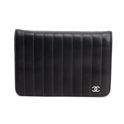 Chanel Black Vertical Quilted Lambskin Leather Wallet on Chain