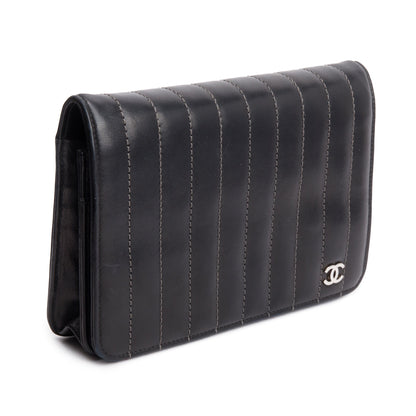 Chanel Black Vertical Quilted Lambskin Leather Wallet on Chain