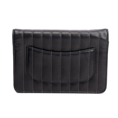 Chanel Black Vertical Quilted Lambskin Leather Wallet on Chain