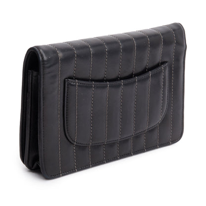 Chanel Black Vertical Quilted Lambskin Leather Wallet on Chain
