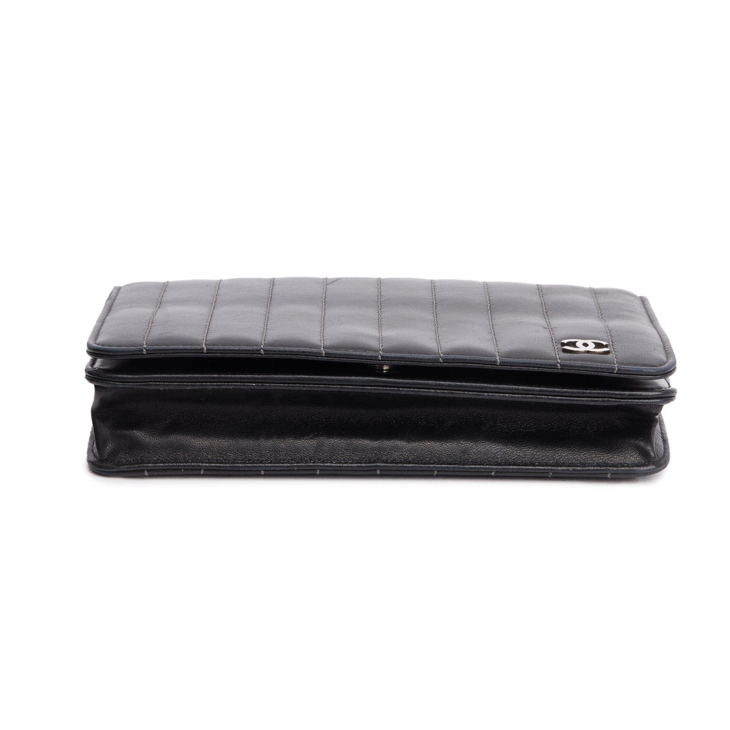 Chanel Black Vertical Quilted Lambskin Leather Wallet on Chain